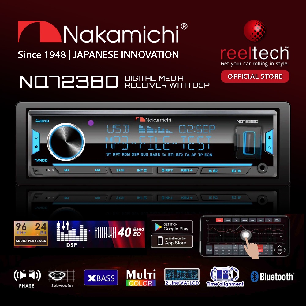 Nakamichi NQ723BD DSP USB FM Radio Bluetooth Aux Time Alignment Car