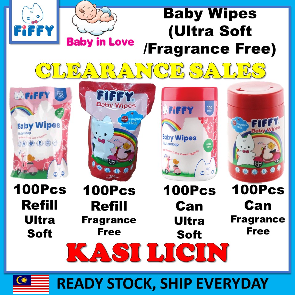 Fiffy Baby Wipes Wet Tissue Baby Tisu Basah Bayi 100pcs Per Can