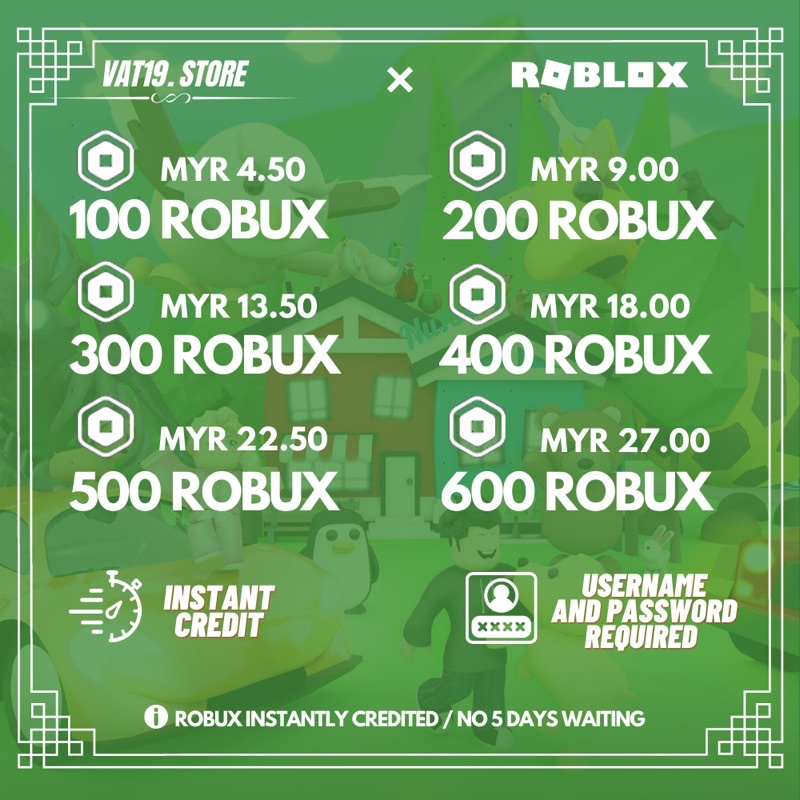 Instant Credit Roblox Robux 100 600 Murah Malaysia Shopee Malaysia - instantant robux