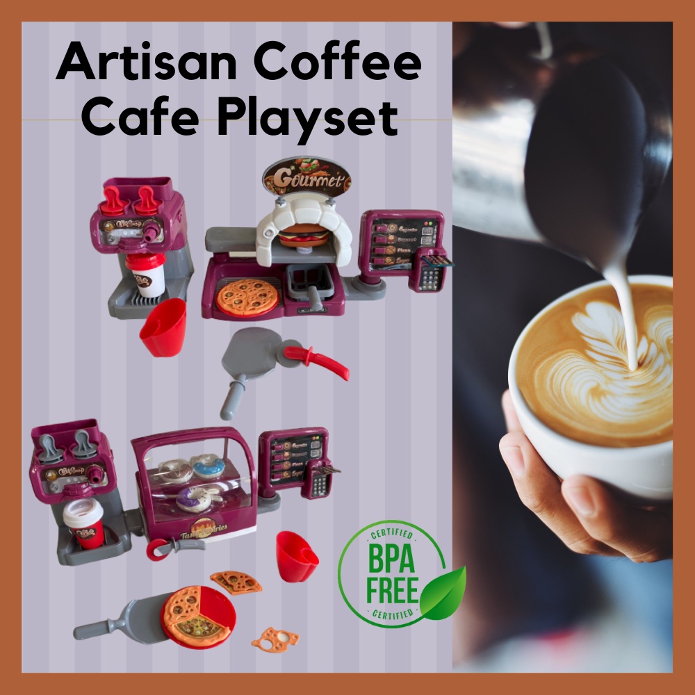 Pretend Play Coffee Shop Cafe Cashier Toy with Coffee Machine Dessert