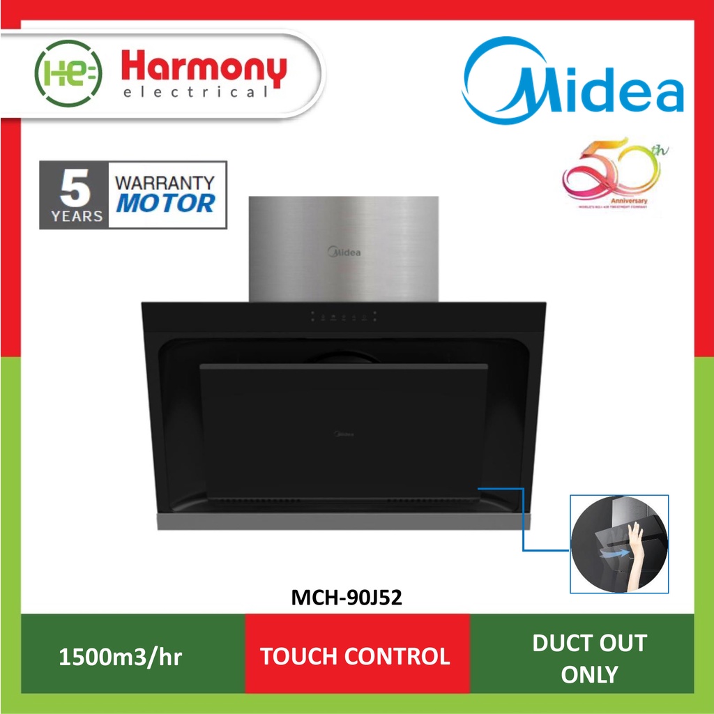 (FREE DELIVERY KL) MIDEA Cooker Hood 1500m3/hr MCH-90J52 With Gesture Control Dapur 抽油烟机 (Duct Out Only)