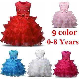 Baju Baby Girl Flower Girl Dress Princess Bow Children's Clothes Kids Clothes Wedding Birthday Party Tutu Lush Formal Gown 3-8 Years