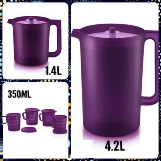 Tupperware Purple Royale Giant Pitcher (1) 4.2L/(1)1.4L / Mugs with seal (4) 350ml