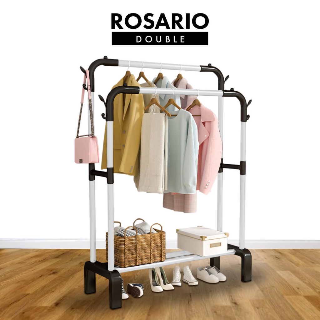 READY STOCK FINSSO : ROSARIO Single or Double Hanging Rack / Ampaian Penyidai Baju / 3 Tier Foldable Clothes Drying Rack