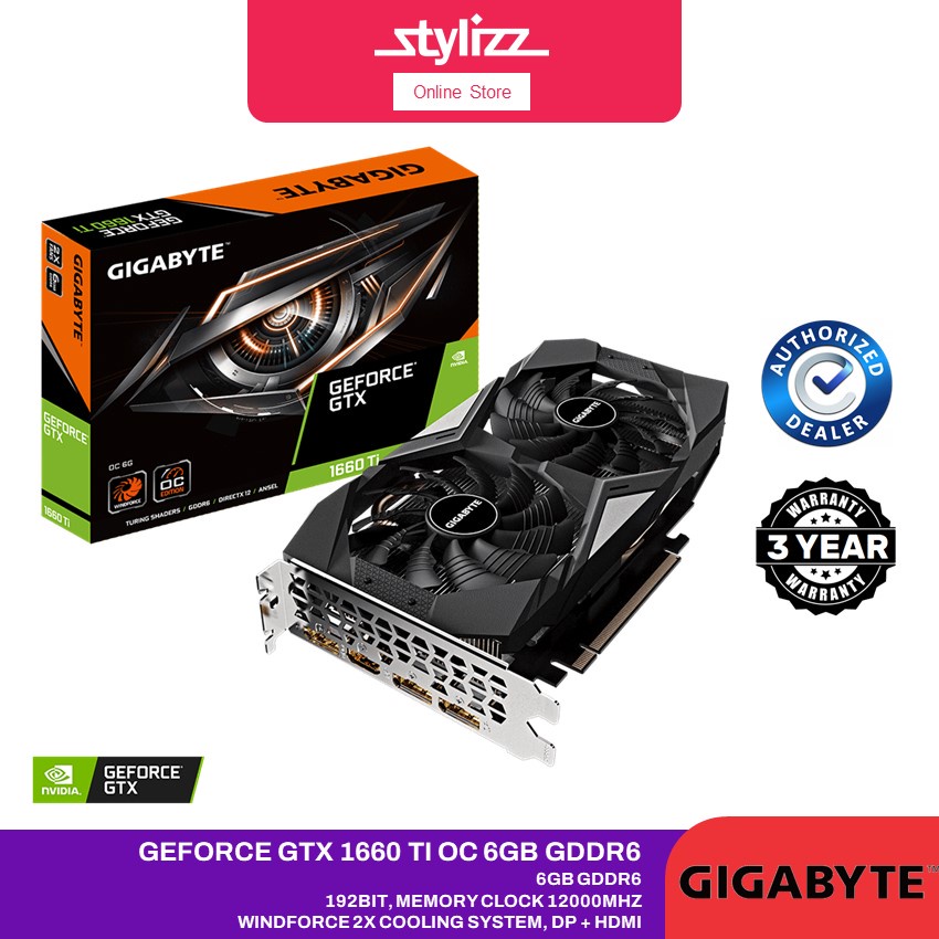 GIGABYTE GEFORCE GTX1660TI OC / GTX1660 SUPER OC 6GB GDDR6  / GTX1660 OC GDDR5 GRAPHIC CARD - WINDFORCE 2X FAN, 90MM FAN