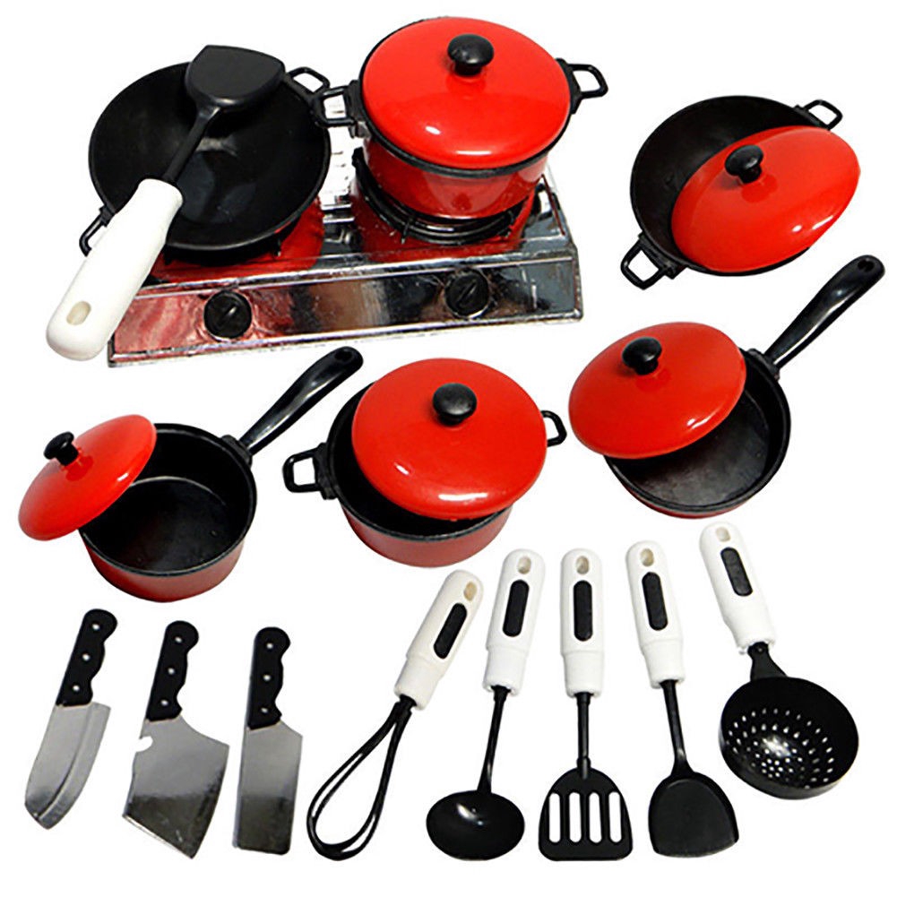 13pcs Educational Toy Pots Pans Cooking Food Dishes Cookware Playset
