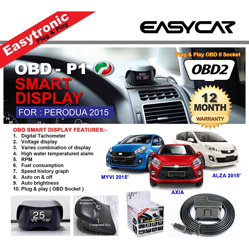 Perodua Alza EASY CAR OBD II Plug & Play Smart Display 