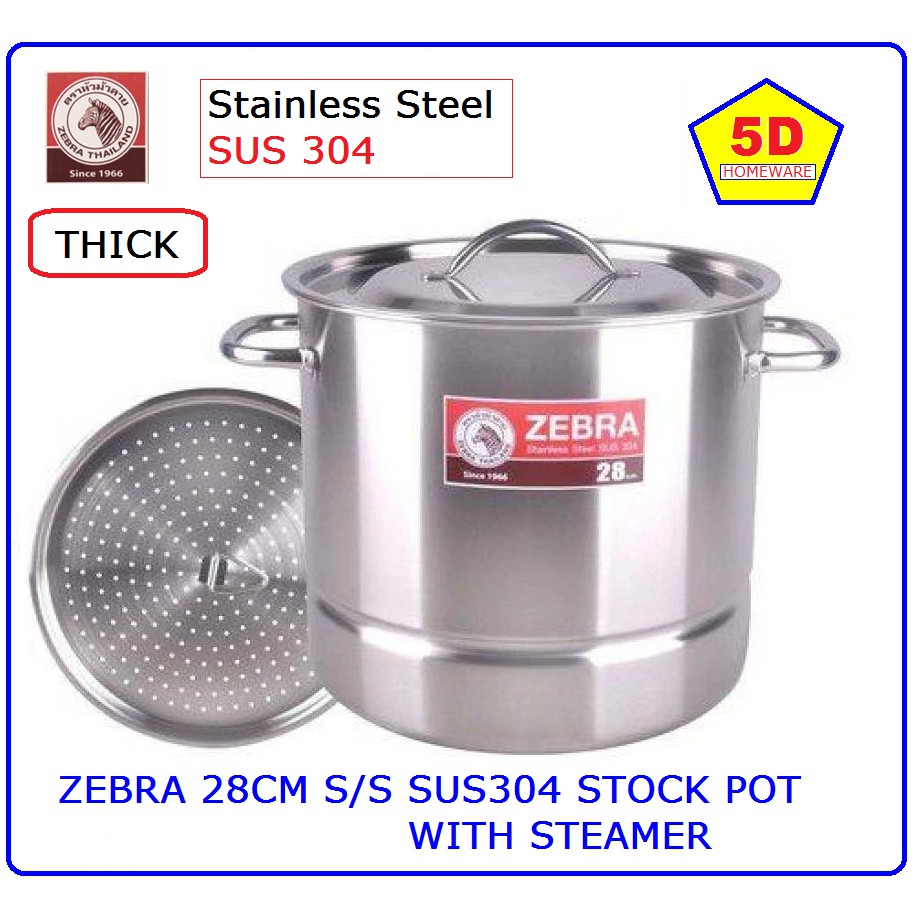 ZEBRA 28X28CM S/S SUS304 STOCK POT With Steamer Shopee Malaysia