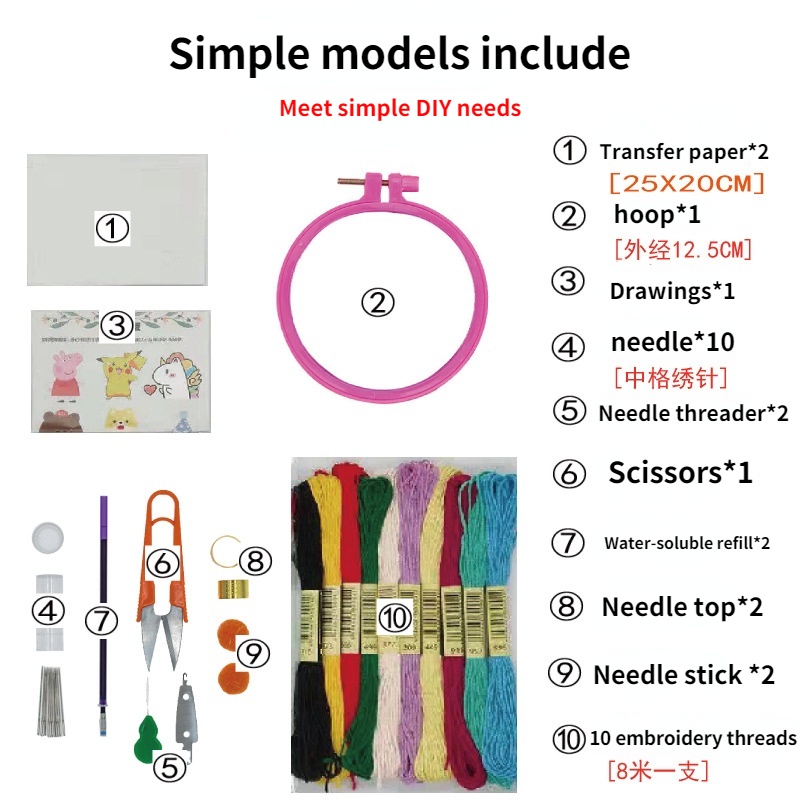 [HEPU] Embroidery diy Material Bag Set Cross Stitch Thread Embroidery Thread Handmade Beginner Clothes Pattern Cotton Thread