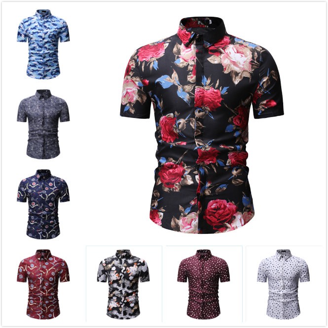 Baju Hawaii Lelaki  Summer Hawaiian Shirt Pendek Lengan 