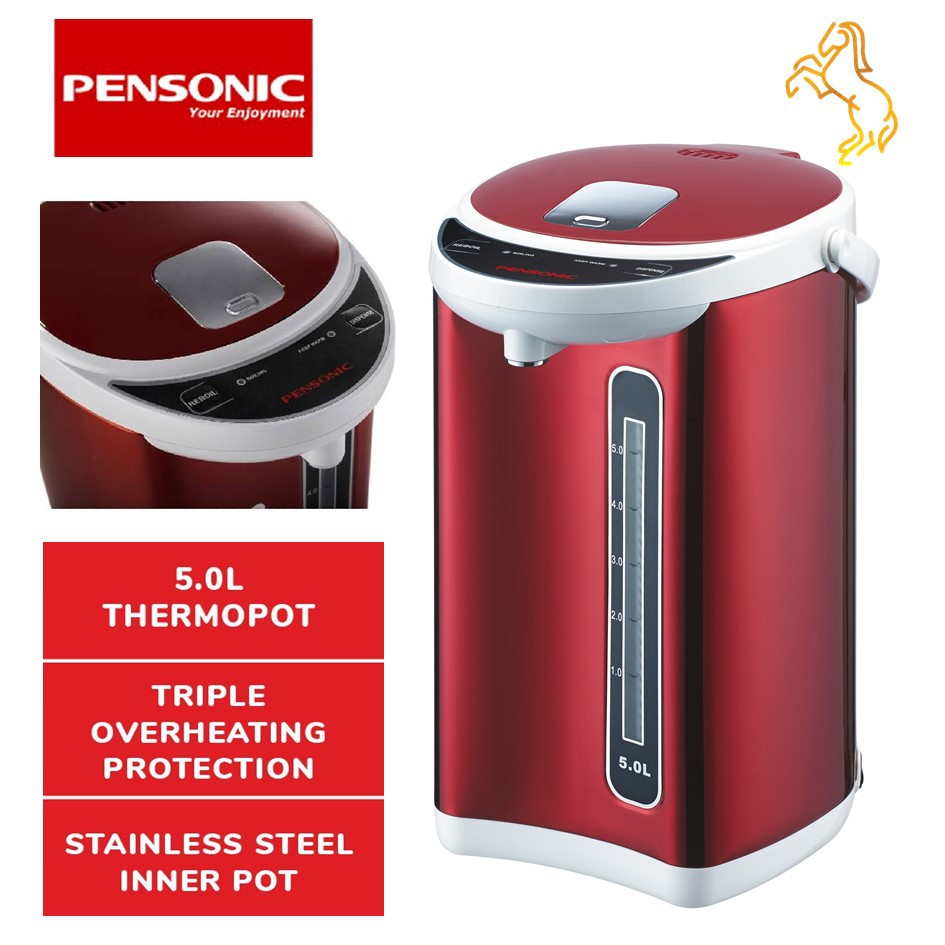 Pensonic Thermo Pot 5 Litre PTF5001 Red SUS 304 Stainless Steel Inner Pot Pemanas Air Elektrik