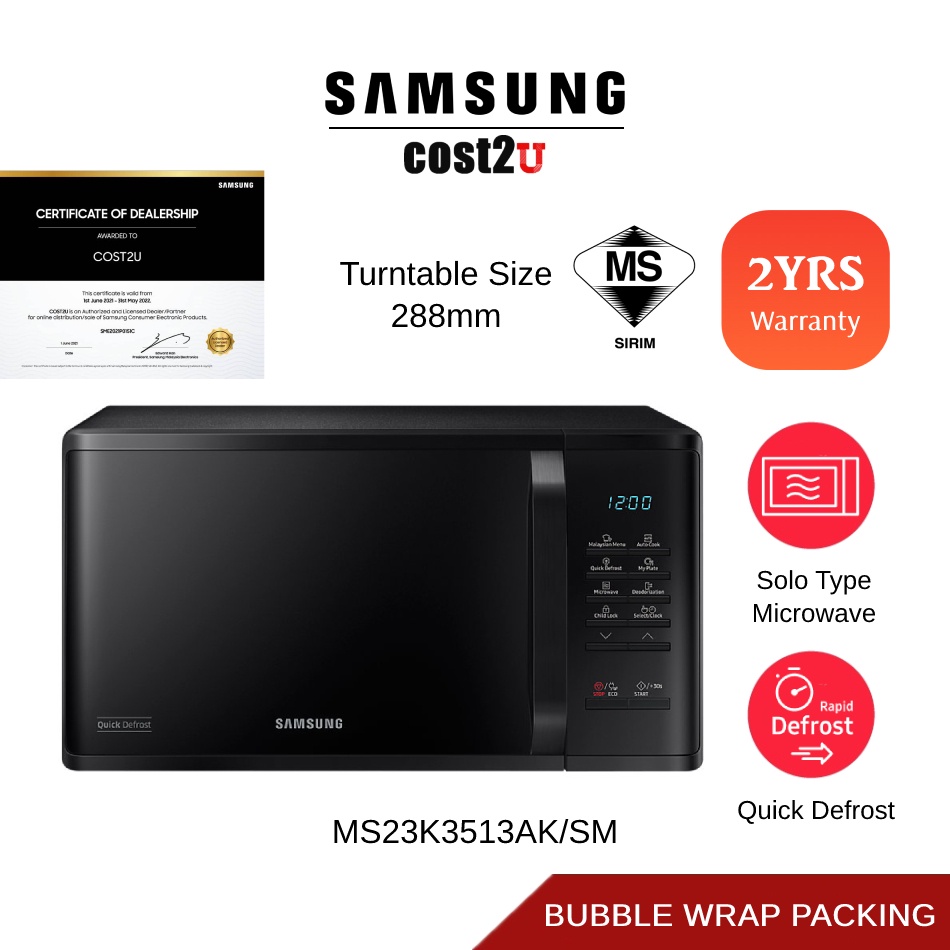 Samsung 23L Solo Microwave Oven with Quick Defrost MS23K3513AK/SM