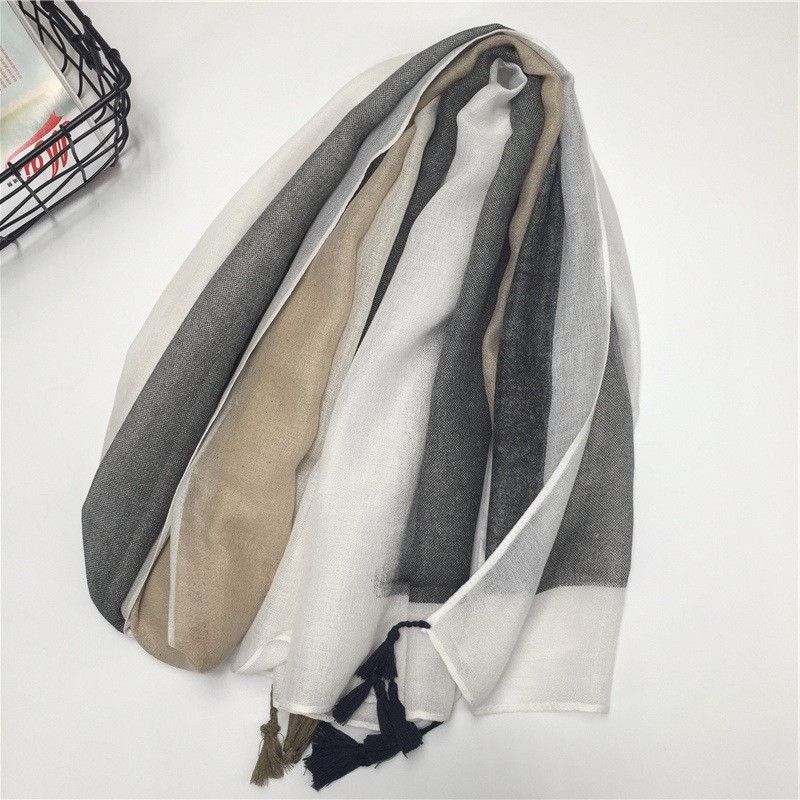 Korean Version Foreign Trade Original Order Two-Color Spring Autumn Cotton Linen Scarf Winter Ladies Literary Stitching Oversized Shawl Silk Bib Versatile Long S1-84