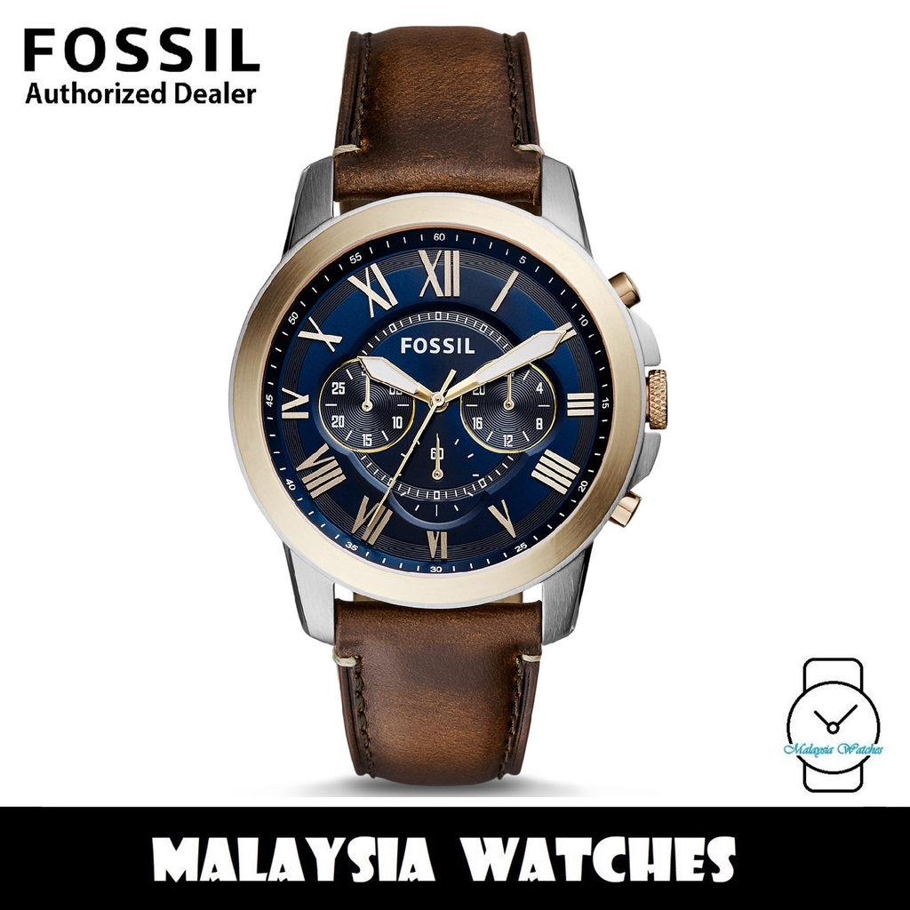 OFFICIAL WARRANTY) Fossil Men's FS5150 Grant Chronograph Blue Dial Dark  Brown Leather Watch (2 Years Fossil Warranty) | Shopee Malaysia