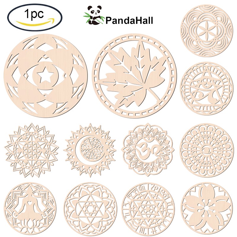 Pandahall 12Inch Om Aum Sanskrit Mantra Wooden Wall Decor Art Sacred Geometry Home Decor Laser Cut Wooden Wall Sculpture For Home, Office, Yoga Studio Wall Hanging Decor