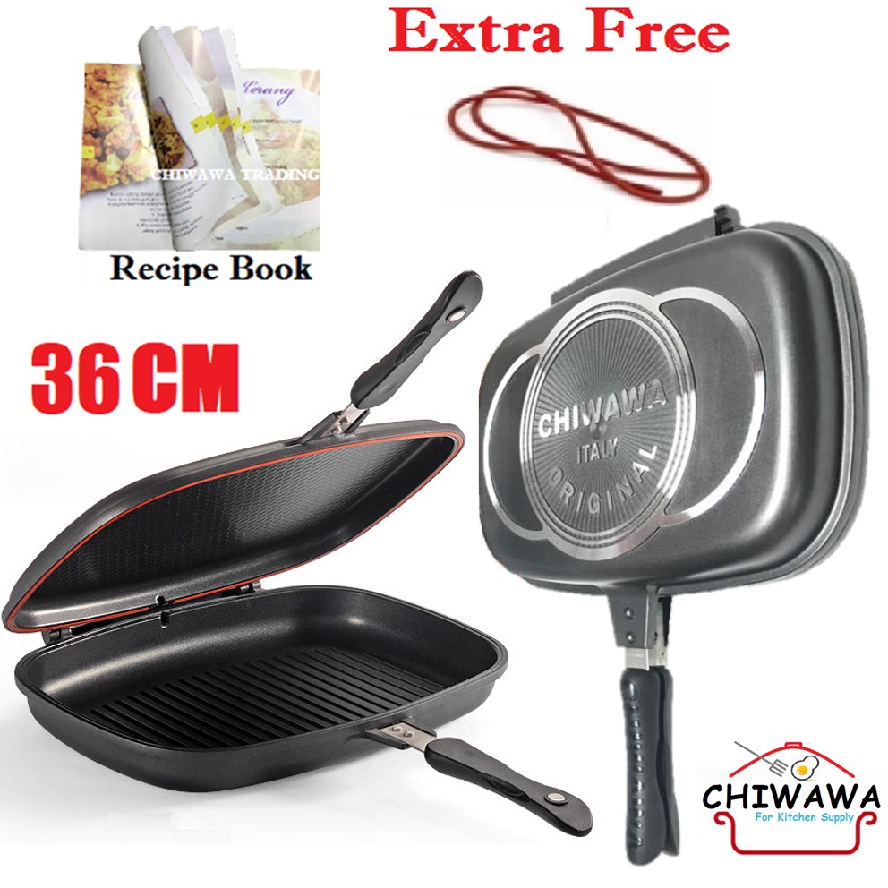 Original Happy Chiwawa Call Italy Non Stick Double Sided Grill Pan 36 Cm Frying Pan Double Sided Non Stick Shopee Malaysia