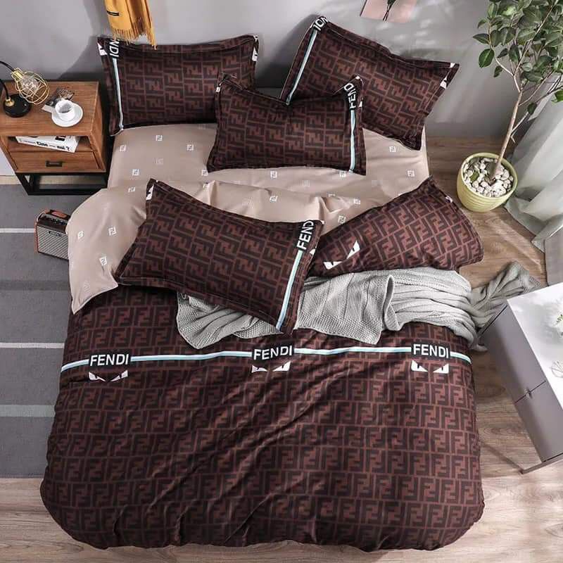 Imported Fendi Brown Plaid cotton Bedding Set Is Committed To Quality