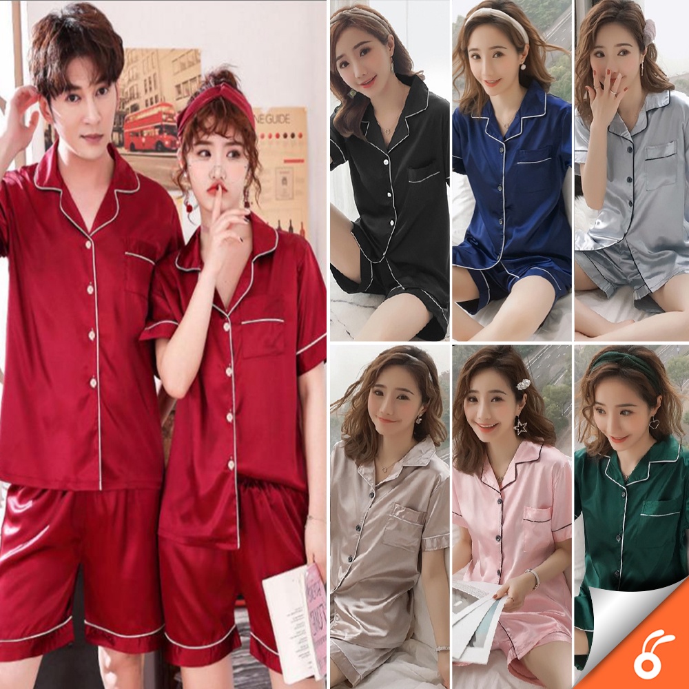0149 MAIDEN Lengan Pendek Seluar Pendek Baju Tidur Pasangan Perempuan Seksi Selesa Sutera Satin Pakaian Tidur