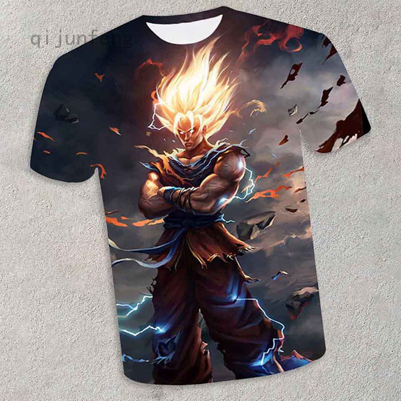 Qijunfeng New Brand Dragon Ball Z T Shirt Men Fashion Men S Casual T Shirt Short Sleeve Goku Anime Flame Hair Print 3d T Shirt Shopee Malaysia