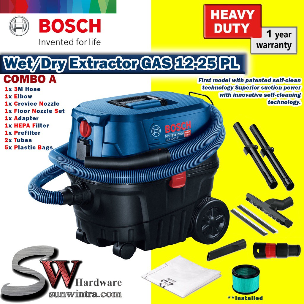 Bosch GAS12-25PL Wet/Dry Vacuum Cleaner/Extractor Professional with Power Socket & Complete Set GAS 12-25PL GAS 12-25 PL