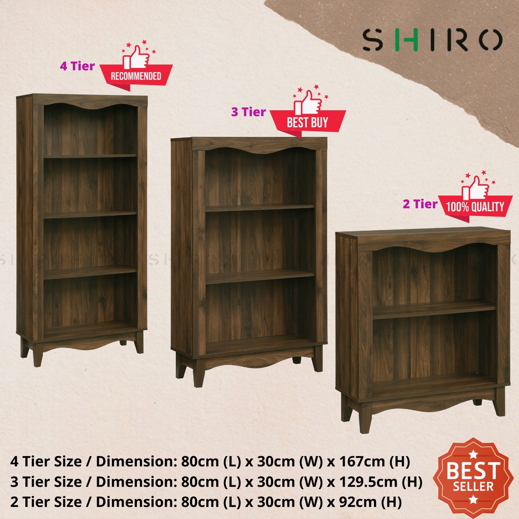 SHIRO Rak Buku Rak Shelf Display Rack Display Cabinet Storage Box Rak Divider Classic Bookcase White Walnut Oak Color