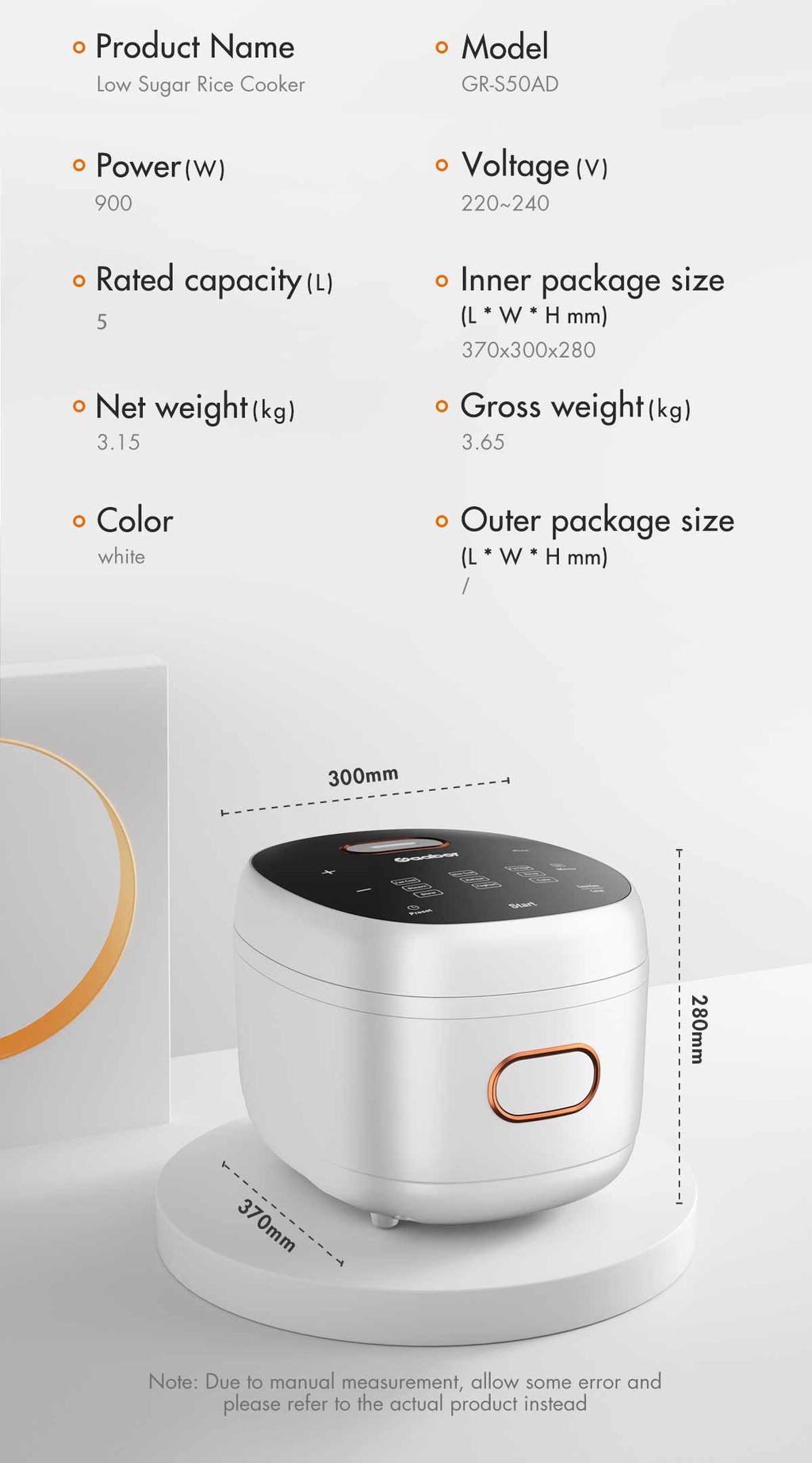 Gaabor 5L Rice Cooker 3 Layers Sugar Filtration Low Sugar Soft Grain