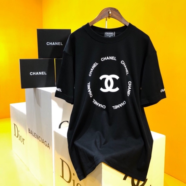 Chanel Black T-Shirt With White Chanel Logo | Shopee Malaysia