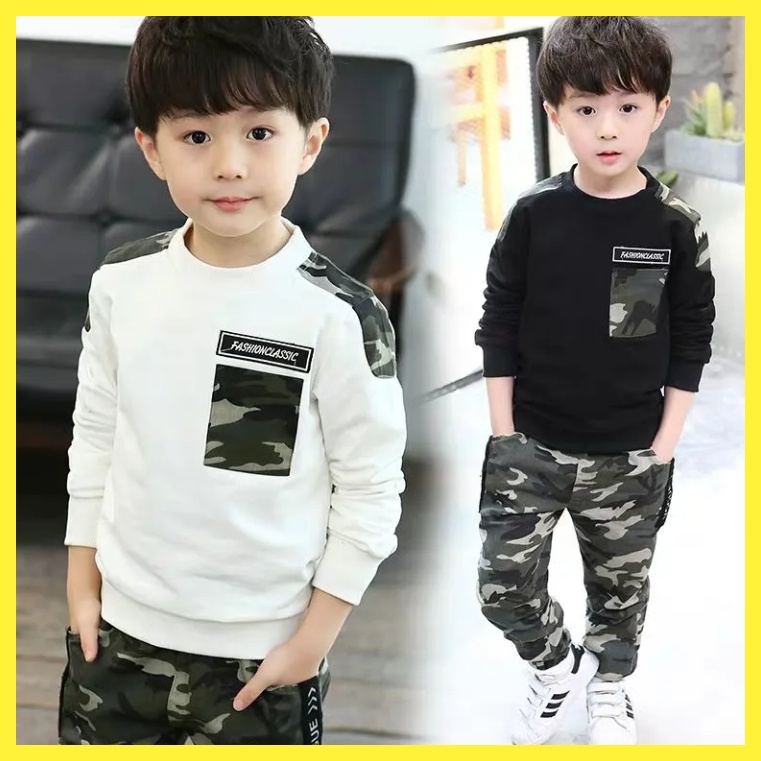 QW DUMBO baby boy clothes kids 2-13 years 2pcs/set handsome shirt+pants long sleeve suit clothing Breathable outfits camouflage print sweater suit