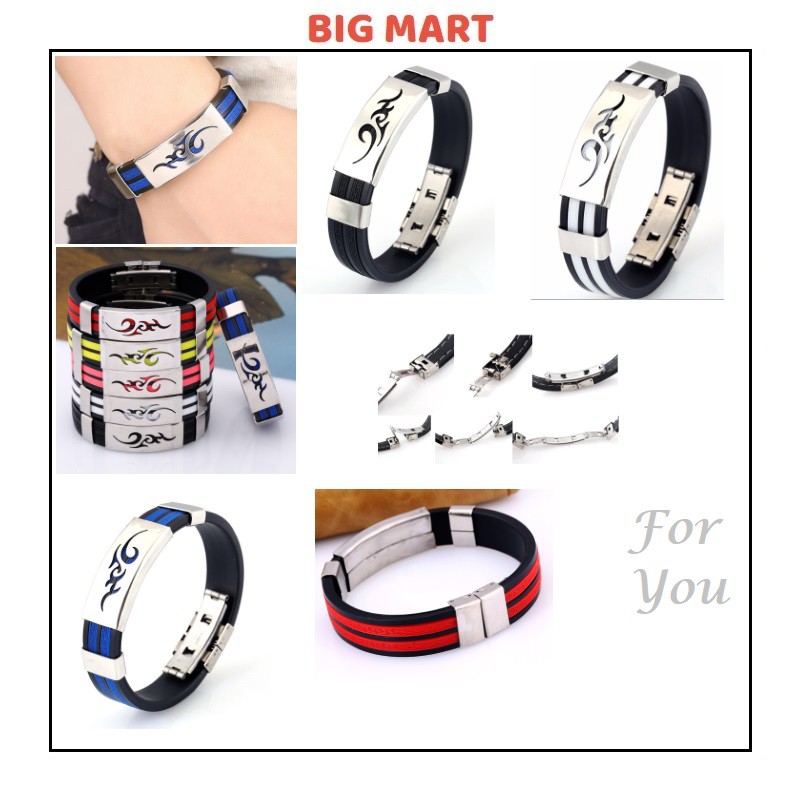 [ SHIP IN 24 HRS] New Fashion Jewelry Silicone Men Bracelet Slippy Hollow Anime Naruto Strip Grain Stainless Steel