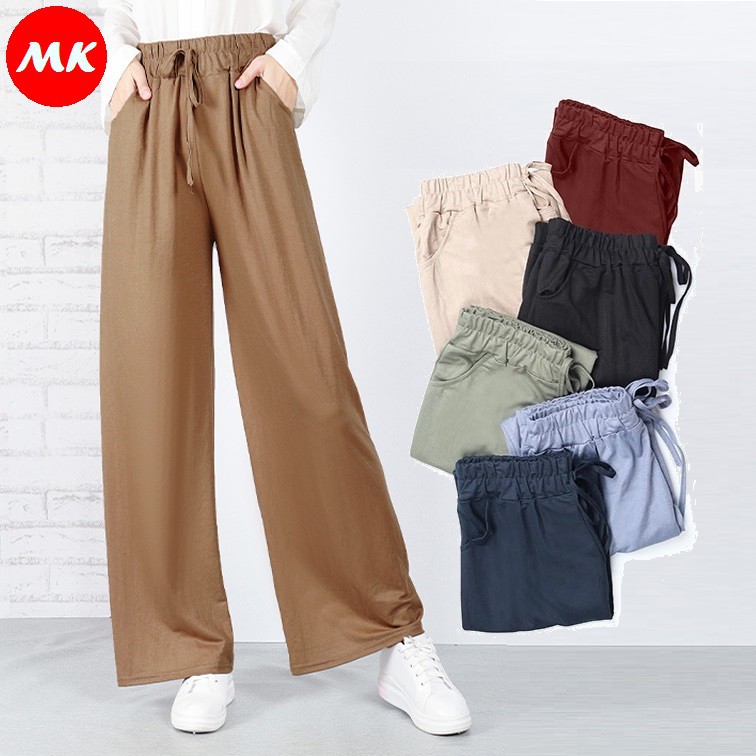 Ready Stock Mk Women S Muslimah Palazzo Pants Soft Linen Cotton Flattering Wide Leg Pants Seluar Perempuan P18 352