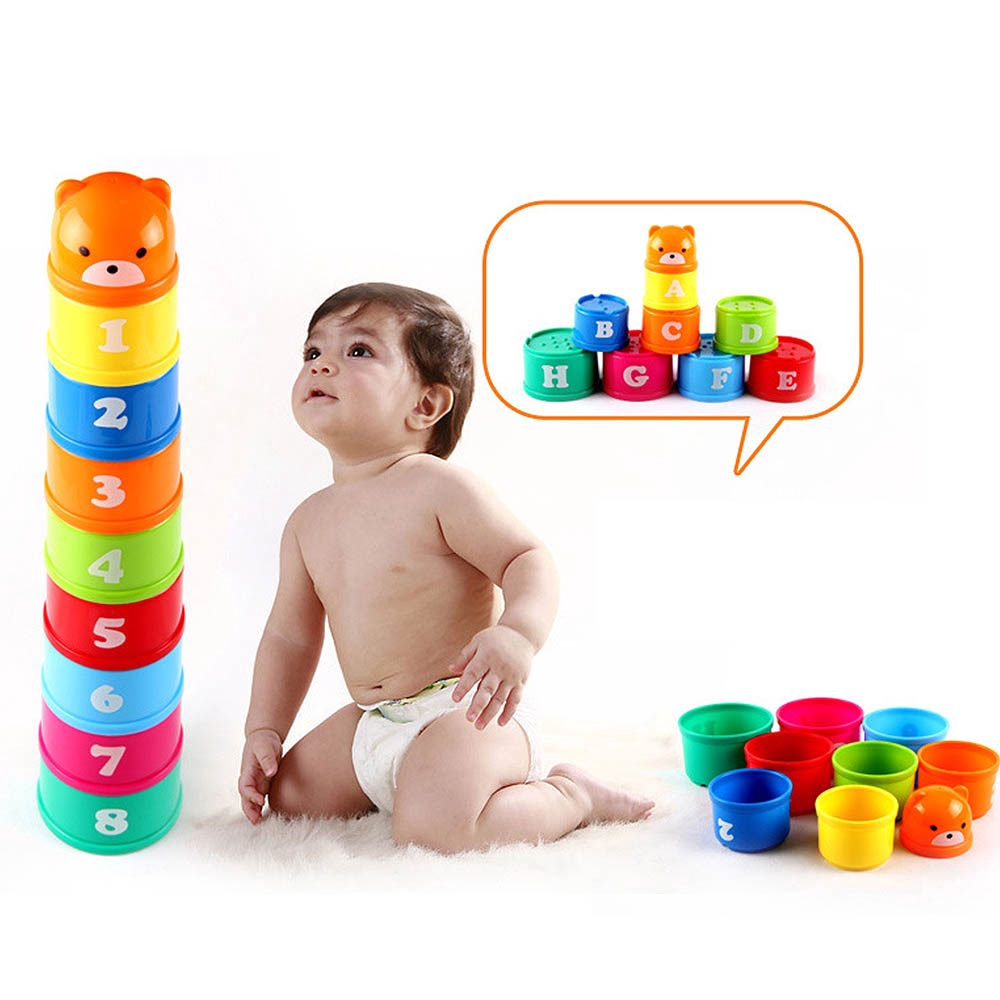 9pcs Stacking Cups Toy Bathtub Toys Nesting Cups Baby Building Set for Kids Baby