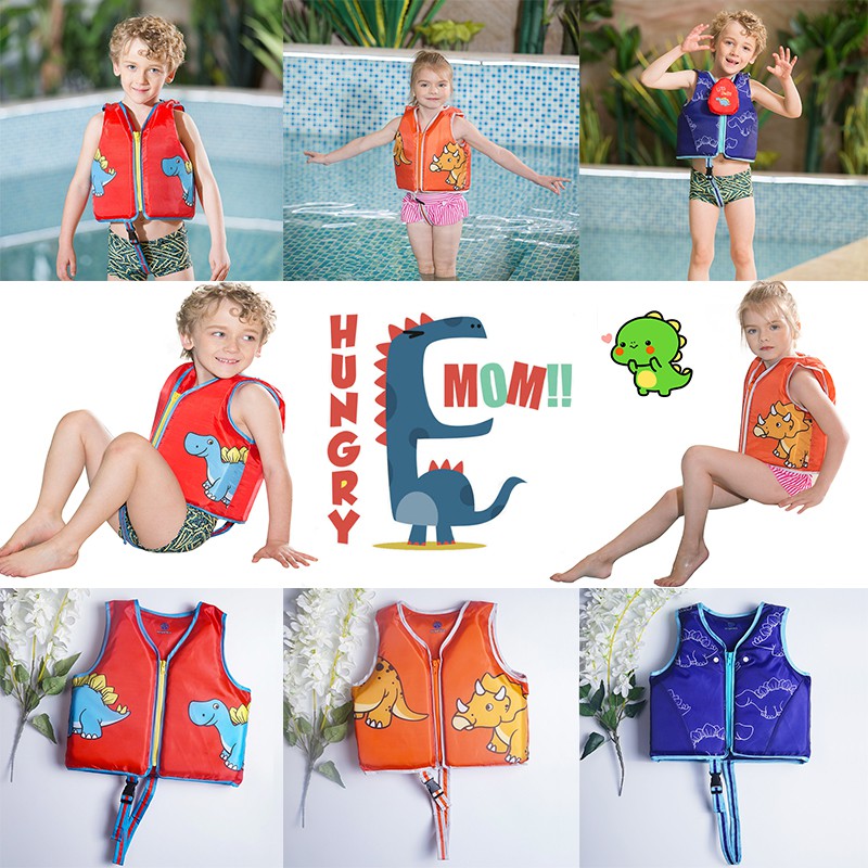 ❤Ready Stock❤New Summer 1-6y/o Kids Fashion Dinosaur Printing Safety Life Jacket Beach SOS Vest Children Swimming Water Sports Float Aid Swimwear