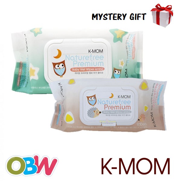 KMOM Natural Premium Embo Baby Wipes Wet with Cap (100pcs) KMOM