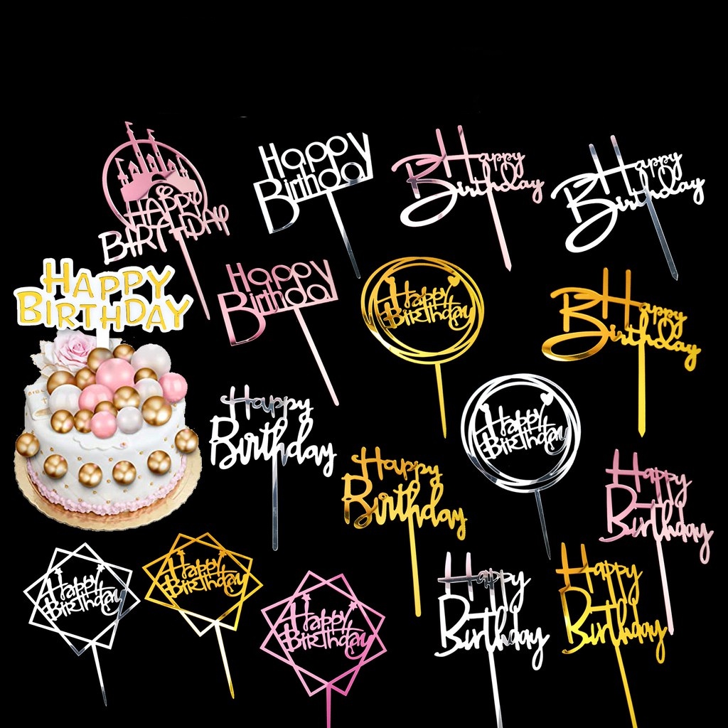 10pcs Set Acrylic Happy Birthday Cake Topper Birthday Cupcake Topper