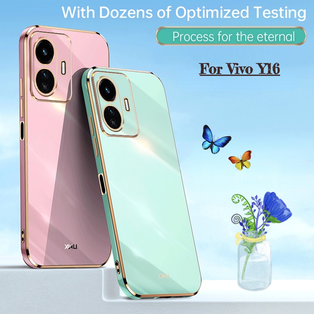 For Vivo Y16 Vivoy16 Y 16 Square Plated Phone Case Camera Lens Protection Fashion Couple Soft 9962