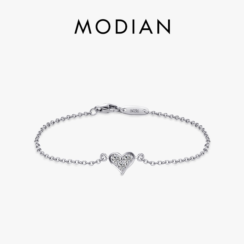 Modian 2022 New Design Real 925 sterling silver Heart CZ Bracelet Fashion Crystal Wedding Lady Classic Romantic Jewelry