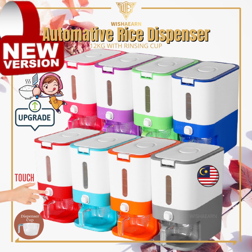 [READY STOCK] 12KG Automatic Rice Dispenser with Rinsing Cup Bekas Beras Viral Smart Rice Dispenser Kitchen Storage 储米桶