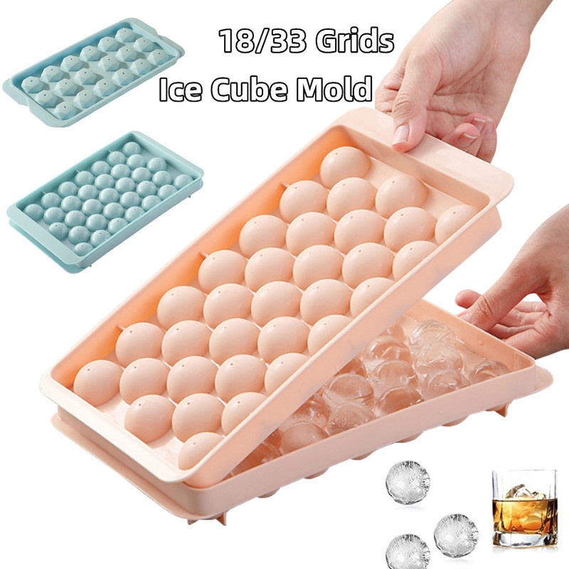 18/33 Grids Ice Cube Silicone Mold with Lid Round Diamond Ice Hockey Mold Party Whiskey Cocktail DIY Ice Maker Household Kitchen Supplies