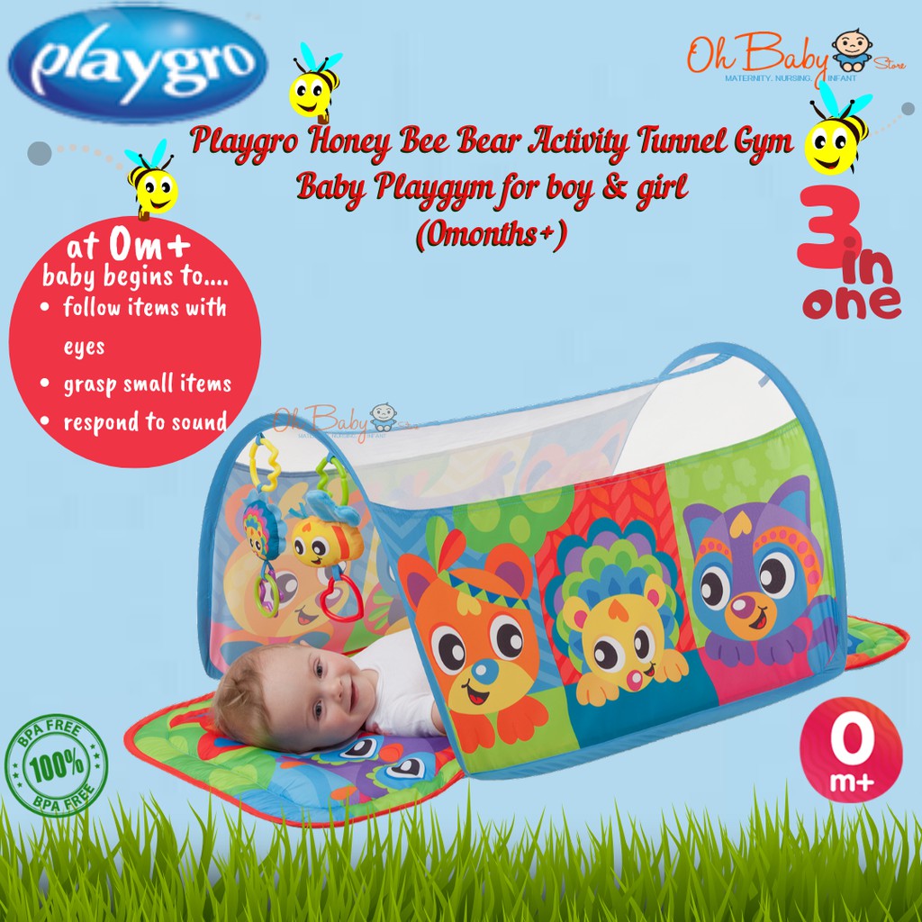 playgro honey bee bear activity tunnel gym