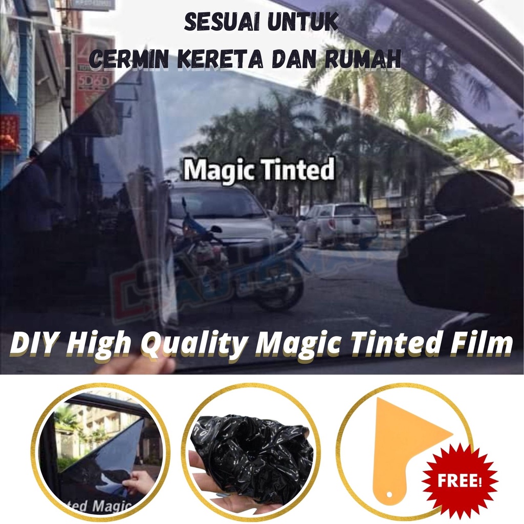 50%/70%/85% DARK DIY HIGH QUALITY MAGIC TINT Car Home window UV Block Sun shade Reusable Removable senang untuk pasang