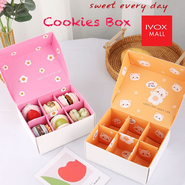 Cookies Box Korean Style Macaron Colourful Packaging Box Flower French Baking Biscuit Dessert Valentine's Day 6-pcs box