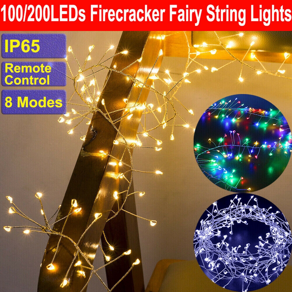 100/200LED Remote Control Christmas Firecracker Fairy String Night Lights USB Lights Starburst