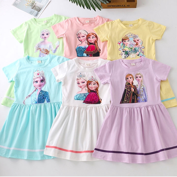 Ready Stock]🌷Baby Girls Dress Kids Summer Frozen Princess Elsa Anna Dress  Cotton Short Sleeve Cute Cartoon Dress | Shopee Malaysia