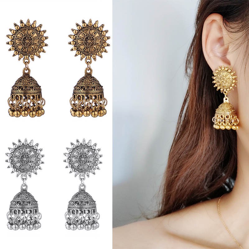 Fashion Indian Metal Golden Sliver Exotic Vintage Sun God Tassel Earrings