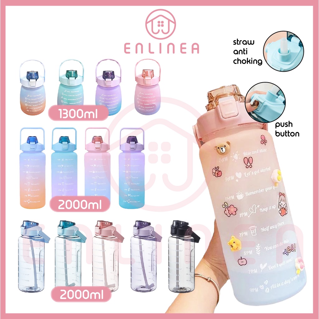 2000ml Water Bottle with reminder time Tumbler with straw scale big bottle 2Liter 2litre gym