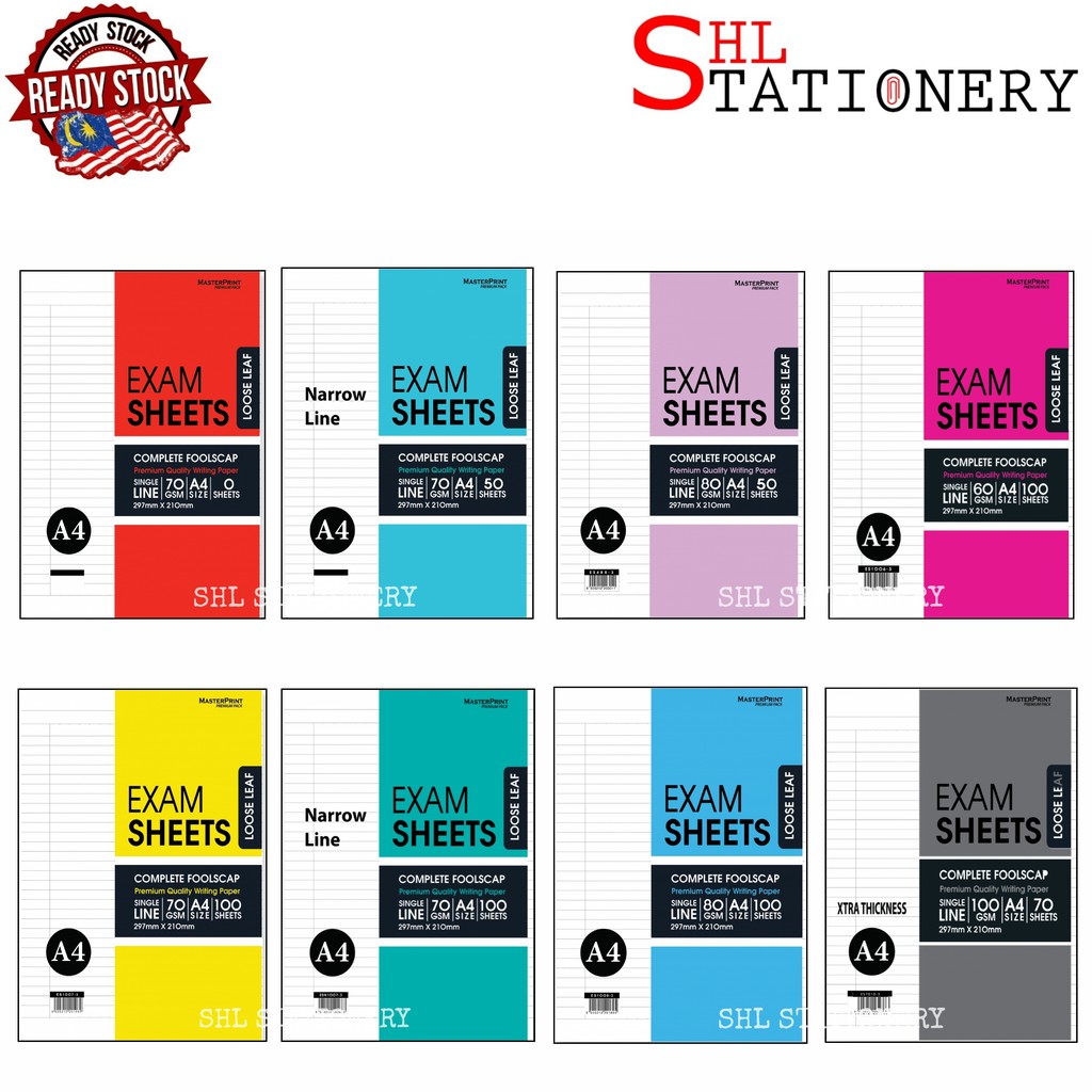 MASTER PRINT A4 Exam Sheets Complete Foolscap 60 /70 /80 /100gsm 50 /70