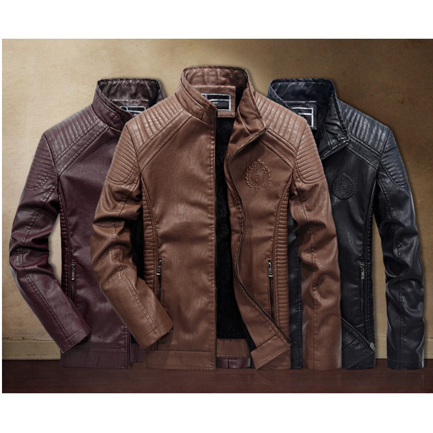 Leather Jacket  Men Casual Slim Fit Pu Biker Motorcycle 