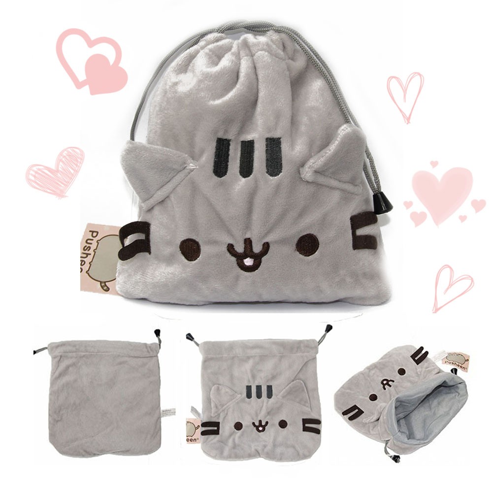 Cartoon Pusheen Cat Drawstring Bags Plush Coin Bag Makeup Cosmetic