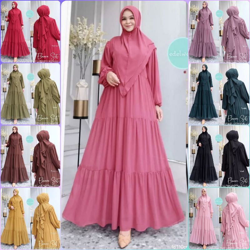 Elnara Muslim Dress Set | Swaro plus Khimar 2 Layer Latest 2022 ...