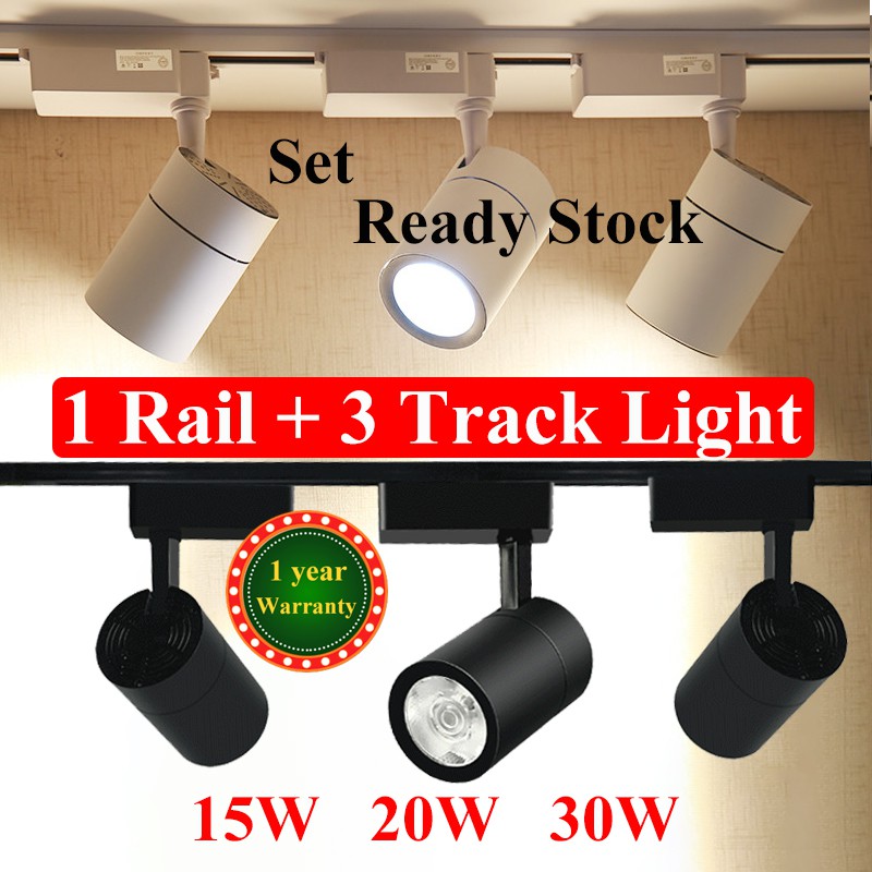 READY STOCK 15W-30W Set 3Light + 1Track lampu LED COB Lens Track light ...